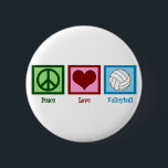 Peace Love Volleyball 2 Inch Round Button<br><div class="desc">A peace sign,  heart,  and a pretty volleyball on a blue square. I love volleyball,  beach,  indoor,  you name it!</div>