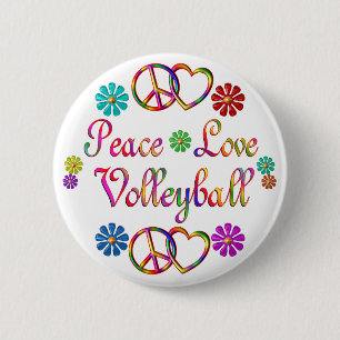 PEACE LOVE VOLLEYBALL 2 INCH ROUND BUTTON