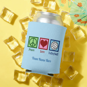 Peace Love Volleyball Custom Team Name Cute Blue Can Cooler