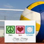 Peace Love Volleyball Customizable Holiday Card<br><div class="desc">A peace sign,  heart,  and a pretty volleyball on a cute holiday card. I love volleyball,  beach,  indoor,  you name it! Pretty volleyball team Christmas cards for happy holidays with your fellow players or coach.</div>