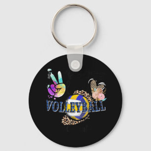 Peace Love Volleyball Gaga Life Mom Grandma Leopar Keychain