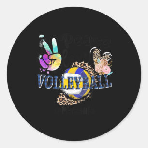 Peace Love Volleyball Mama Life Mom Grandma Leopar Classic Round Sticker