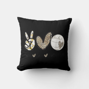 Peace Love Volleyball Mom Leopard Print Cheetah Pa Throw Pillow
