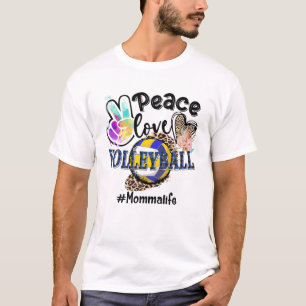 Peace Love Volleyball Momma Life Mom Grandma Leopa T-Shirt