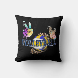 Peace Love Volleyball Momma Life Mom Grandma Leopa Throw Pillow