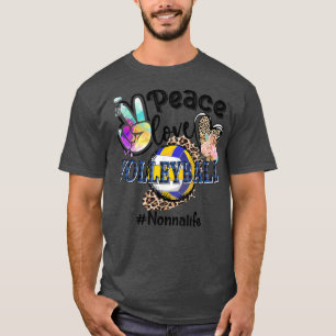 Peace Love Volleyball Nonna Life Mom Grandma Leopa T-Shirt