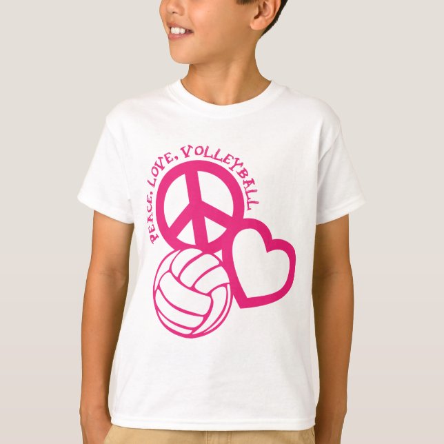 Peace-Love-Volleyball. pink T-Shirt (Front)