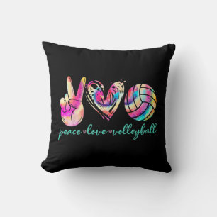 Peace Love Volleyball Player Tie Dye Style Women T Throw Pillow