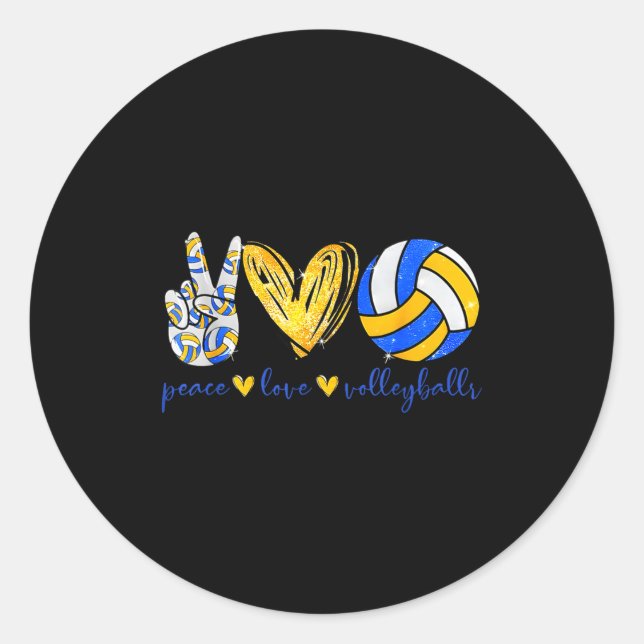 Peace Love Volleyball Retro Art Volleyball Player  Classic Round Sticker (Front)