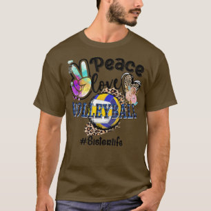 Peace Love Volleyball Sister Life Mom Grandma Leop T-Shirt