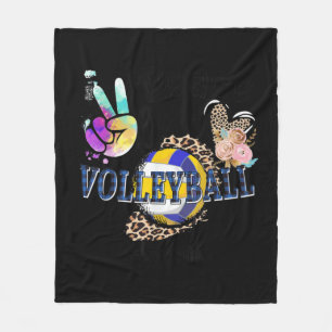 Peace Love Volleyball Yaya Life Mom Grandma Leopar Fleece Blanket