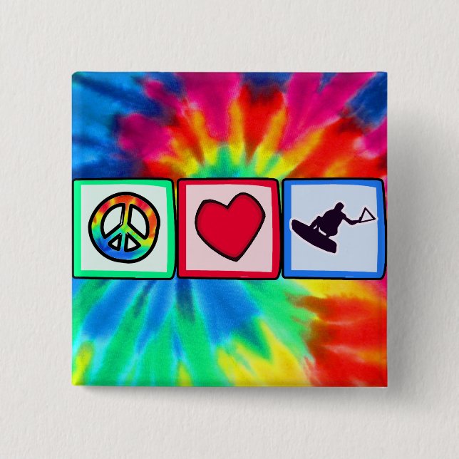 Peace, Love, Wakeboarding 2 Inch Square Button (Front)