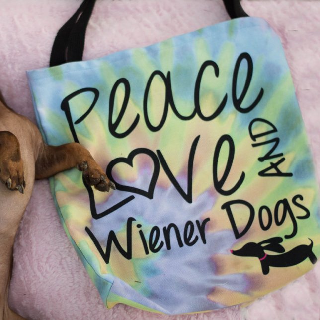 Peace Love & Wiener Dogs Tie Dye Sac fourre-tout (Pease love and weiner dogs tote bag)