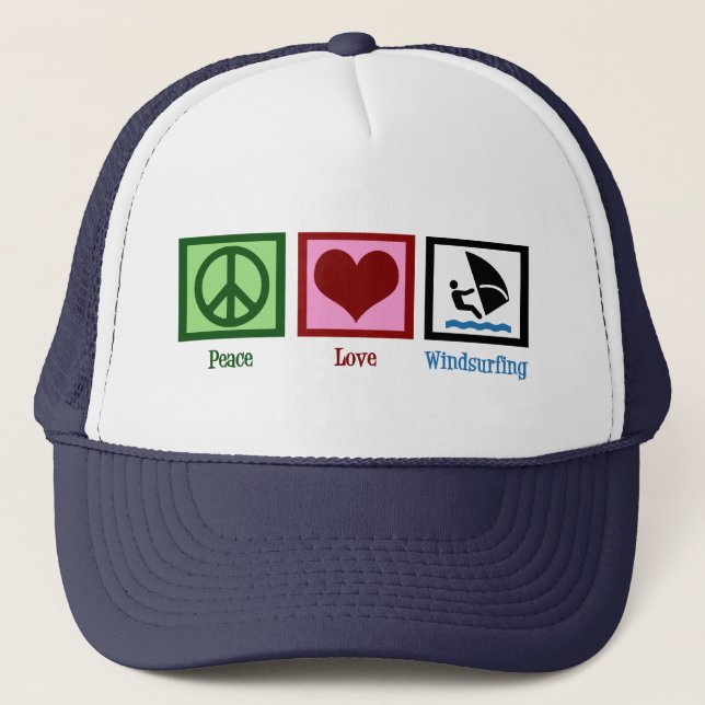 Peace Love Windsurfing Trucker Hat (Front)