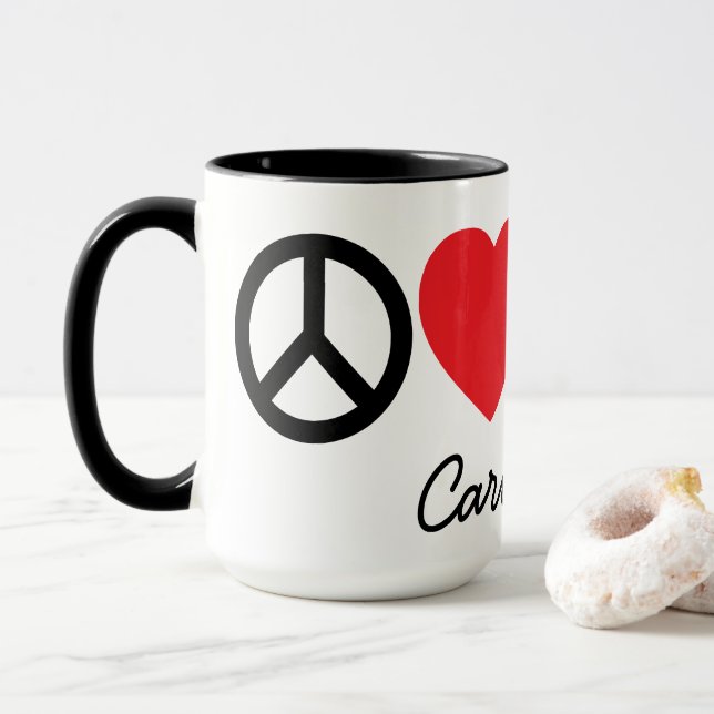 Peace, Love, Wine and Cats Personalized Mug (With Donut)