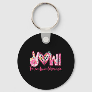 Peace Love Wisconsin Floral Vintage Wisconsin Keychain