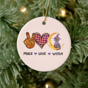 Peace Love Witch – Halloween Design Ceramic Ornament