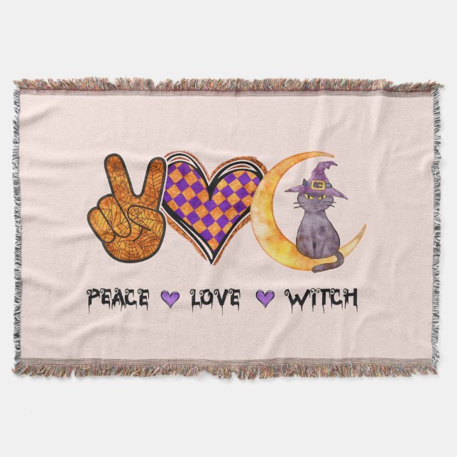 Peace Love Witch – Halloween Design Throw Blanket (Front)
