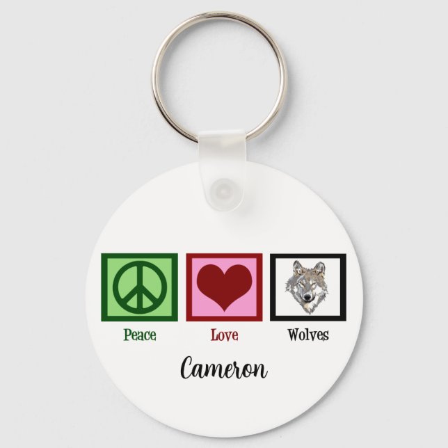 Peace Love Wolves Cute Custom Keychain (Front)