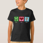 Peace Love Wolves Cute Wolf Kids T-Shirt<br><div class="desc">A peace sign,  a heart,  and a beautiful wolf make a great kids t-shirt. I love pretty grey wolves on black tees. Peace Love Wolves.</div>