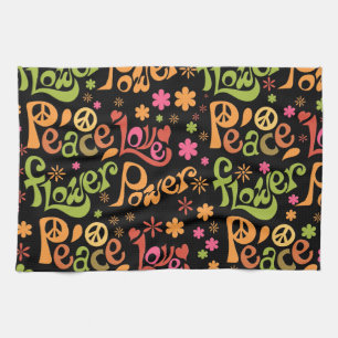 Peace Love Word Art Groovy Vibes Slogan  Kitchen Towel