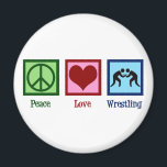 Peace Love Wrestling Magnet<br><div class="desc">Peace Love Wrestling. Cool wrestler gift with a peace sign, heart, and two guys grappling in a joint lock in a wrestling match in the ring. Awesome wrestling coach present from someone who wrestles on a team.</div>