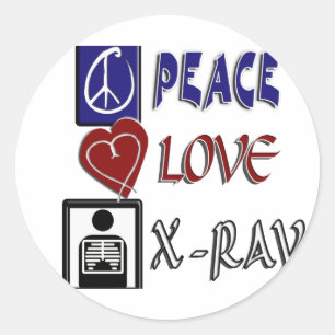 PEACE LOVE X-RAY RADIOLOGY CLASSIC ROUND STICKER