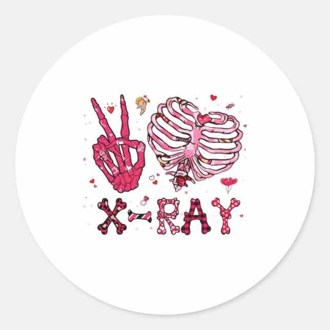 Peace Love X Ray Valentine  Classic Round Sticker (Front)