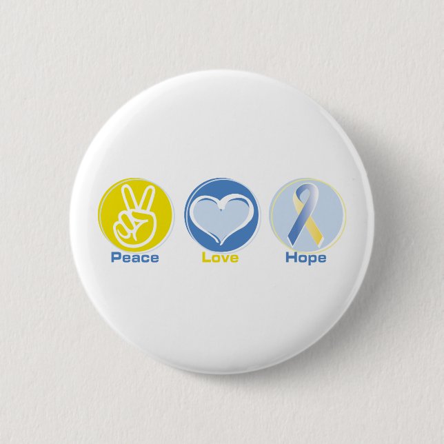 Peace Love Yellow/Blue Hope 2 Inch Round Button (Front)