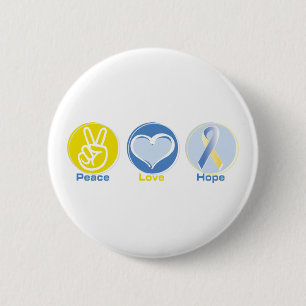 Peace Love Yellow/Blue Hope 2 Inch Round Button