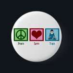 Peace Love Yoga 2 Inch Round Button<br><div class="desc">A green peace sign,  red heart,  and a woman in a blue outfit in a yoga pose makes a very cute yoga design.</div>