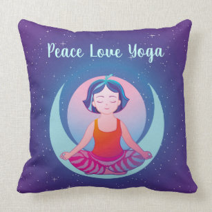 Peace Love Yoga girl meditation in space Throw Pillow