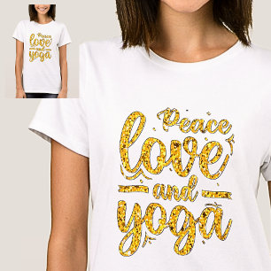 Peace Love & Yoga Gold on White T-Shirt