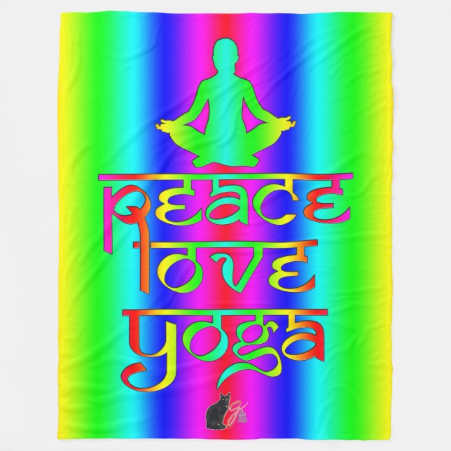 Peace Love Yoga Rainbow Intentions Fleece Blanket (Front)
