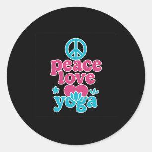 Peace Love Yoga Retro Lotus Heart Graphic Art  Classic Round Sticker