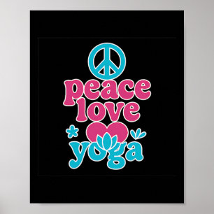 Peace Love Yoga Retro Lotus Heart Graphic Art Poster