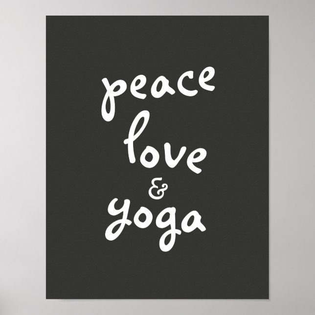 peace love yoga typography poster gray and white (Front)