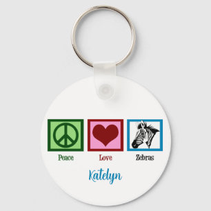 Peace Love Zebras Cute Custom Zebra Keychain