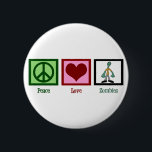 Peace Love Zombies 2 Inch Round Button<br><div class="desc">Cute zombie gift featuring a man walking around dead. I love zombie movies and tv shows.</div>