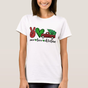Peace Lover Christmas Gnomes Plaid Red Truck Peace T-Shirt
