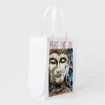 Peace Loy Joy Bouddha Art sac réutilisable