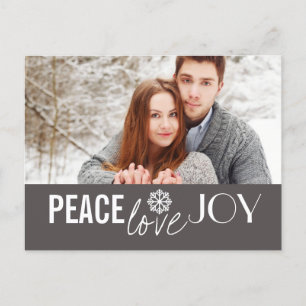 Peace Loy Joy Grey Snowflake Cartes postales