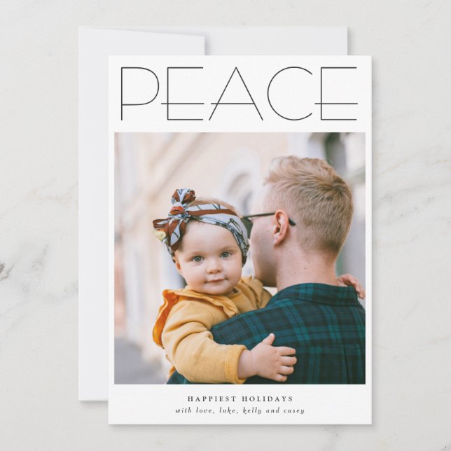 PEACE Minimalist Large Photo Custom Holiday Card (Front)