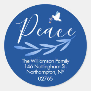 Peace Modern Script Holiday Return Address Classic Round Sticker