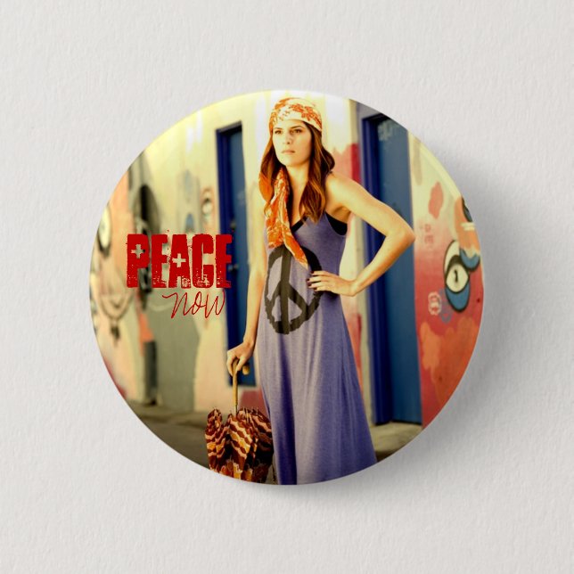 Peace Now 2 Inch Round Button (Front)