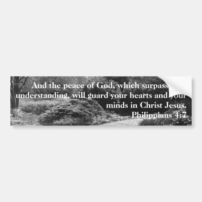 Peace of God Philippians 4:7 Black White Garden Bumper Sticker (Front)