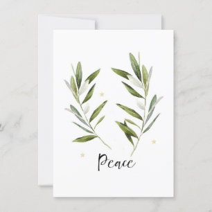PEACE, olive leaf ,Christmas, Holiday, watercolor, Invitation