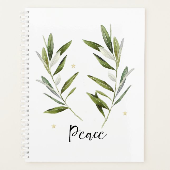 PEACE, olive leaf ,Christmas, Holiday, watercolor, Planner (Front)