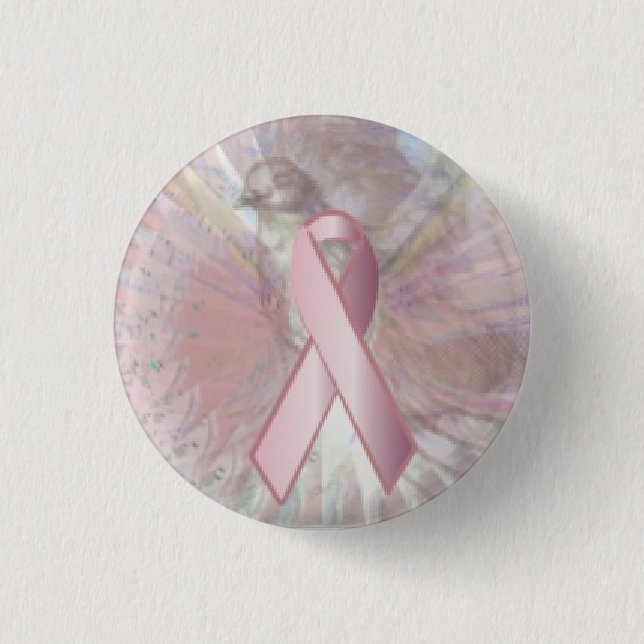 Peace On Angelic Wings Pink RibbonButton-Cust. 1 Inch Round Button (Front)