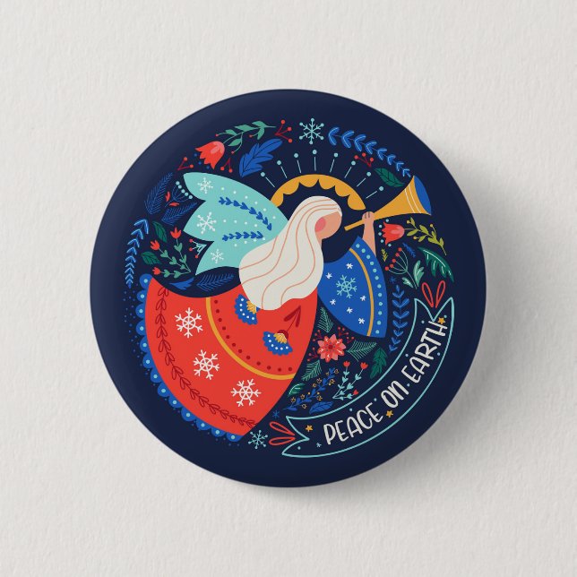 Peace on Earth Angel Design 2 Inch Round Button (Front)